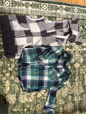Toddler Plaid Button-Down Shirt in Teal & Navy. Grey & Black Plaid Vest